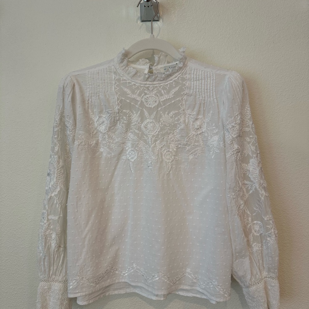 Sundance White Ruffled Bib Collar Blouse - Picture 4 of 5
